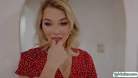Horny blonde gets her tight pussy pounded